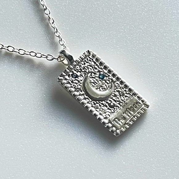 Sterling Silver Rectangle Moon and Stars Necklace - Picture 8 of 17